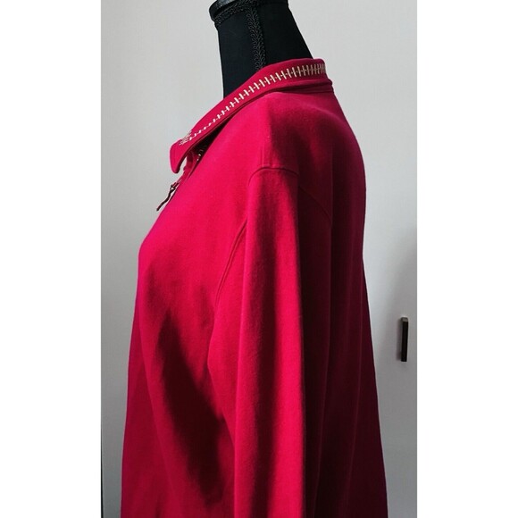 Bechamel Wm's Jacket L Red Full Zip Long Sleeve Gold‎ Embroidered Top Holiday - Picture 5 of 9